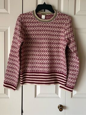 J.Crew | Vintage wool Fair Isle crew neck sweater. Burgundy. Medium. Wool